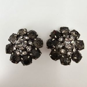 Kramer Large Flower Rhinestone silver tone vintage Statement Earrings